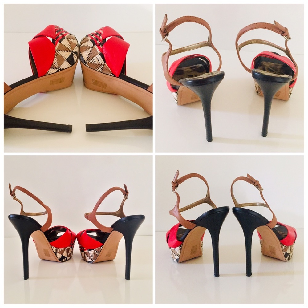 Sam Edelman Red & Tan Patterned Platform Sandals - Picture 4 of 5